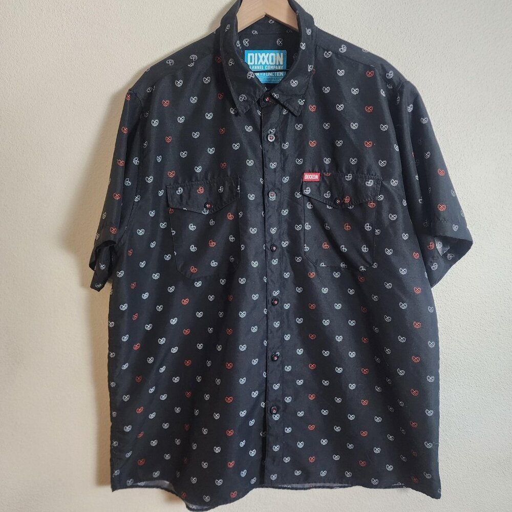 Dixxon Shirt Mens 2XL Black D Lite Anchor Print Short Sleeve Button Up